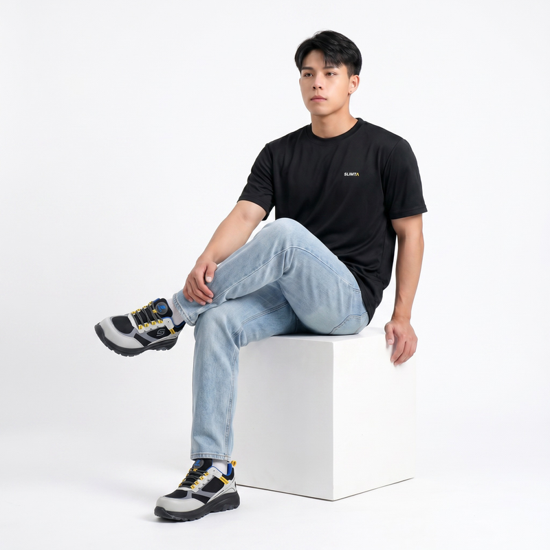 SLIMTA Men's Dry Fit T-Shirt – Jet Black | Lightweight Moisture-Wicking Crew Neck Tee | Everyday Casual & Active Wear
