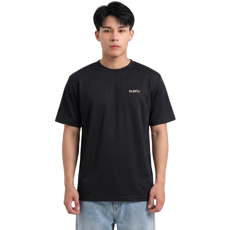 SLIMTA Men's Dry Fit T-Shirt – Jet Black | Lightweight Moisture-Wicking Crew Neck Tee | Everyday Casual & Active Wear