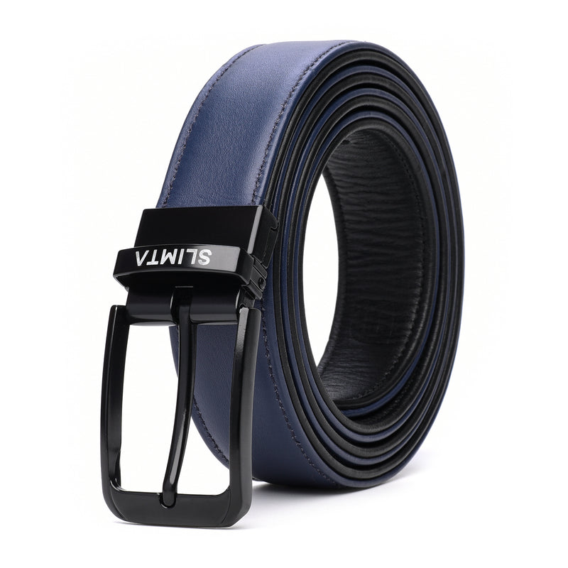 Men's Genuine Leather Reversible Belt Jet Black Buckle Detail