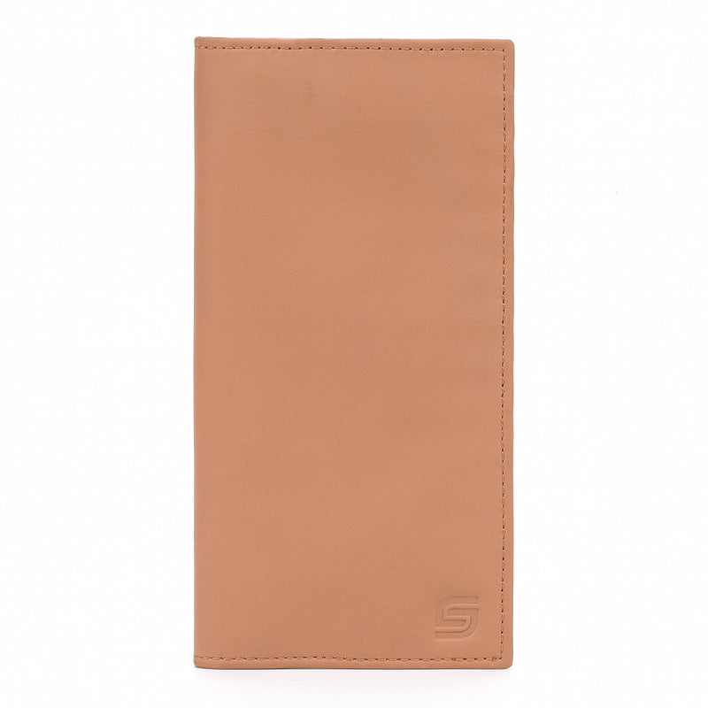 Men's Genuine Leather XL Checkbook Wallet Beige 16 Card Slots