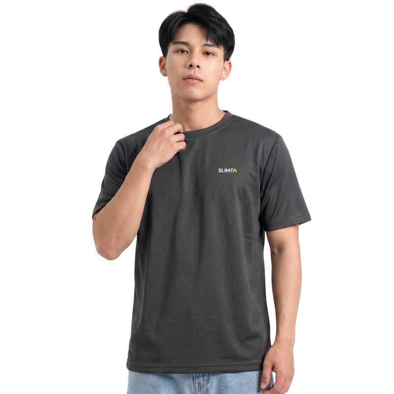 SLIMTA Men's Dry Fit T-Shirt – Charcoal | Lightweight Moisture-Wicking Crew Neck Tee | Everyday Casual & Active Wear