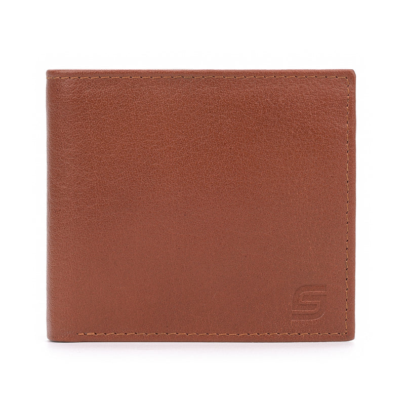 Men's Genuine Leather Bifold Wallet with Coin Pocket Tan Color Open View