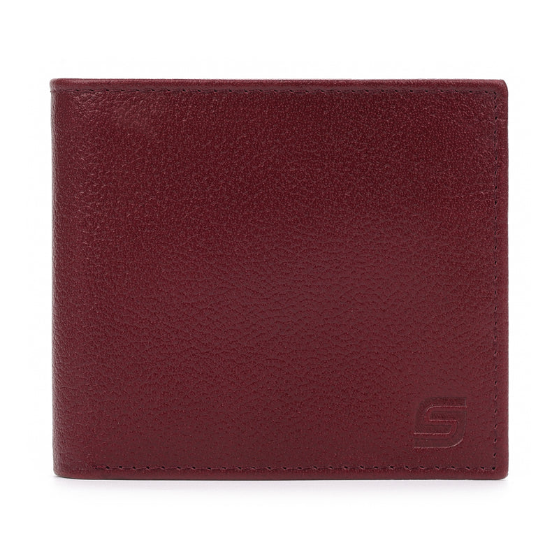 Men's Genuine Leather Bifold Wallet with Coin Pocket Burgundy Color