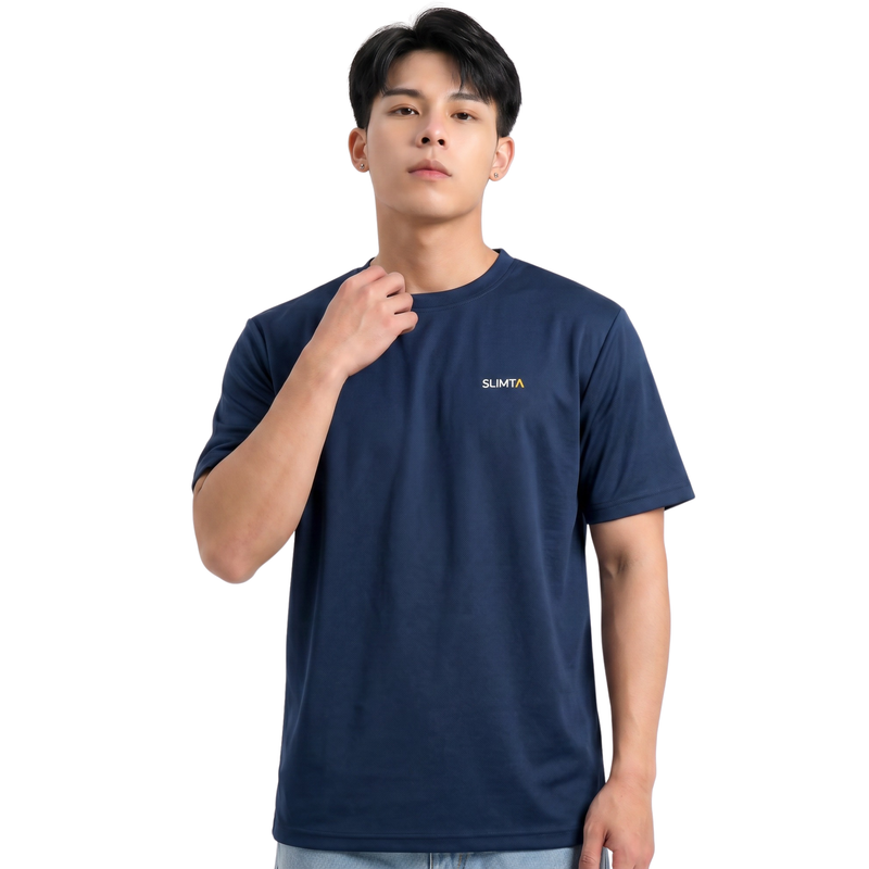 SLIMTA Men's Moisture Wicking Dry Fit T-Shirt in Navy Blue - Front View