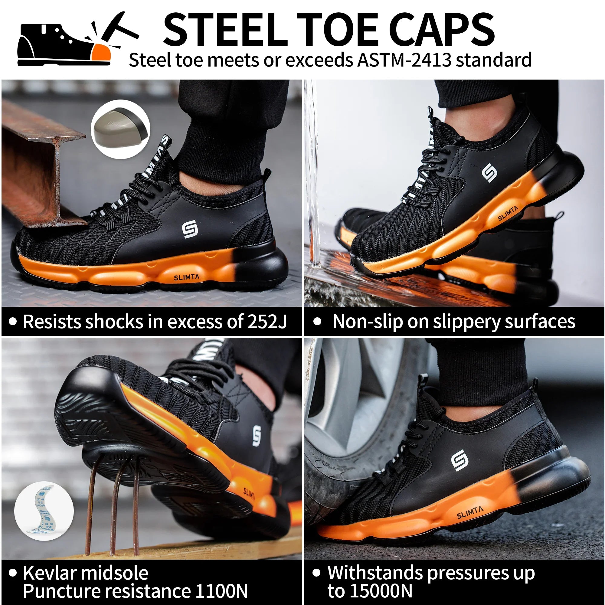 832 Airwalk Black Safety Shoes – Lightweight Steel Toe Work