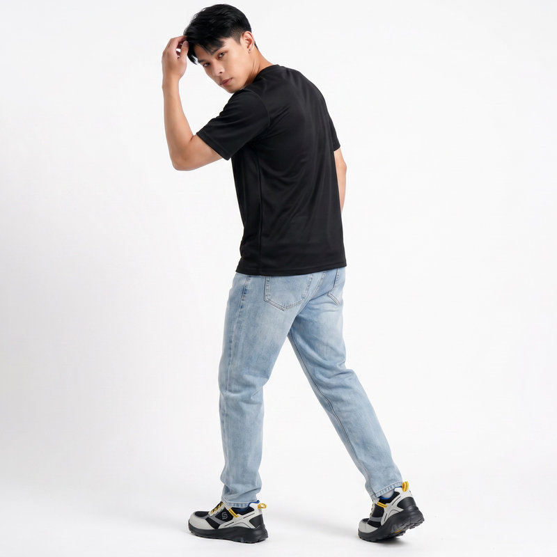 SLIMTA Men's Dry Fit T-Shirt – Jet Black | Lightweight Moisture-Wicking Crew Neck Tee | Everyday Casual & Active Wear