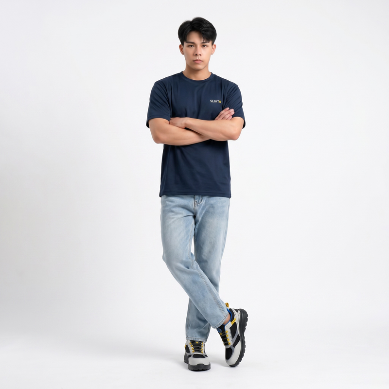 SLIMTA Men's Dry Fit T-Shirt – Navy Blue | Lightweight Moisture-Wicking Crew Neck Tee | Everyday Casual & Active Wear