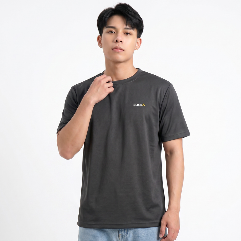 SLIMTA Men's Dry Fit T-Shirt – Charcoal | Lightweight Moisture-Wicking Crew Neck Tee | Everyday Casual & Active Wear