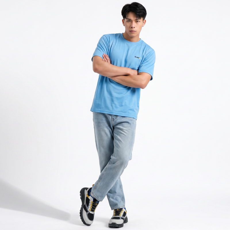 SLIMTA Men's Dry Fit T-Shirt – Sky Blue | Lightweight Moisture-Wicking Crew Neck Tee | Everyday Casual & Active Wear