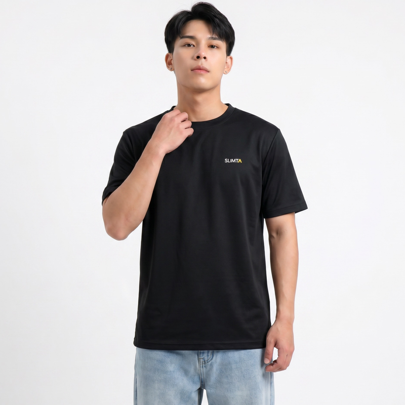 SLIMTA Men's Dry Fit T-Shirt – Jet Black | Lightweight Moisture-Wicking Crew Neck Tee | Everyday Casual & Active Wear