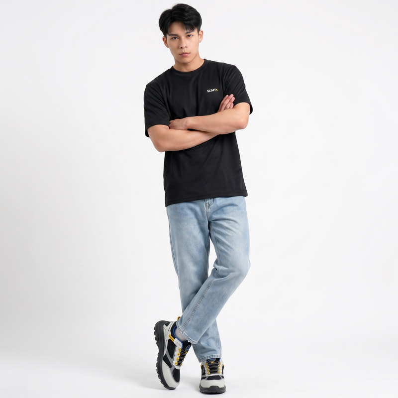 SLIMTA Men's Dry Fit T-Shirt – Jet Black | Lightweight Moisture-Wicking Crew Neck Tee | Everyday Casual & Active Wear