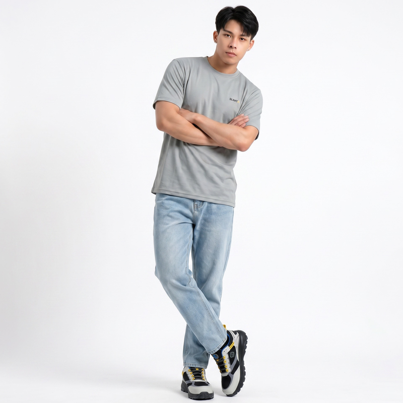 SLIMTA Men's Dry Fit T-Shirt – Pebble Grey | Lightweight Moisture-Wicking Crew Neck Tee | Everyday Casual & Active Wear