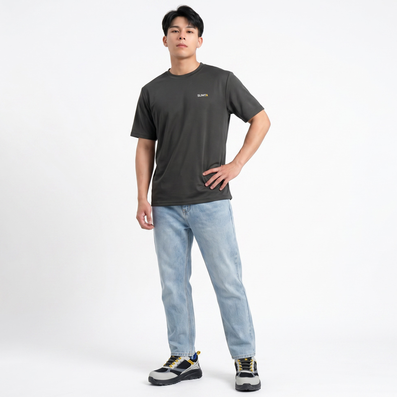 SLIMTA Men's Dry Fit T-Shirt – Charcoal | Lightweight Moisture-Wicking Crew Neck Tee | Everyday Casual & Active Wear