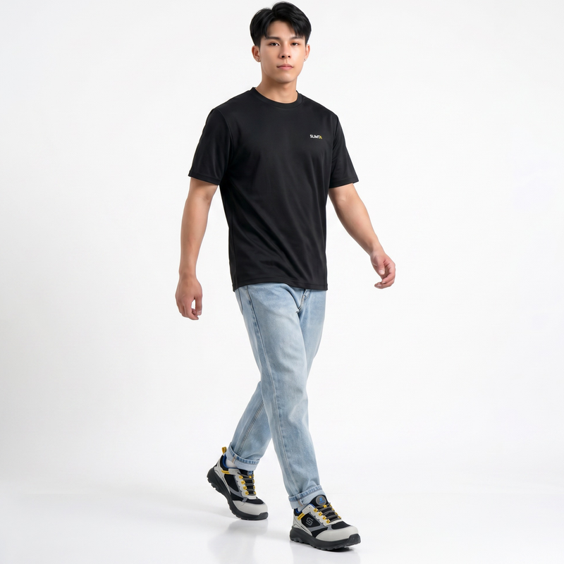SLIMTA Men's Dry Fit T-Shirt – Jet Black | Lightweight Moisture-Wicking Crew Neck Tee | Everyday Casual & Active Wear