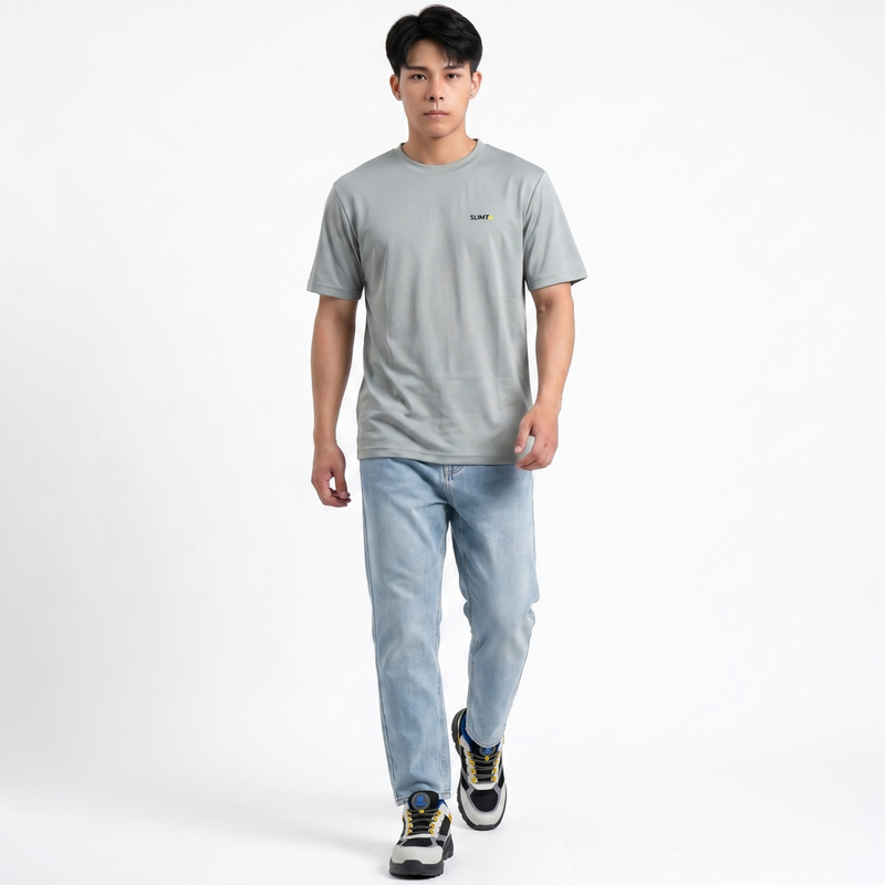 SLIMTA Men's Dry Fit T-Shirt – Pebble Grey | Lightweight Moisture-Wicking Crew Neck Tee | Everyday Casual & Active Wear