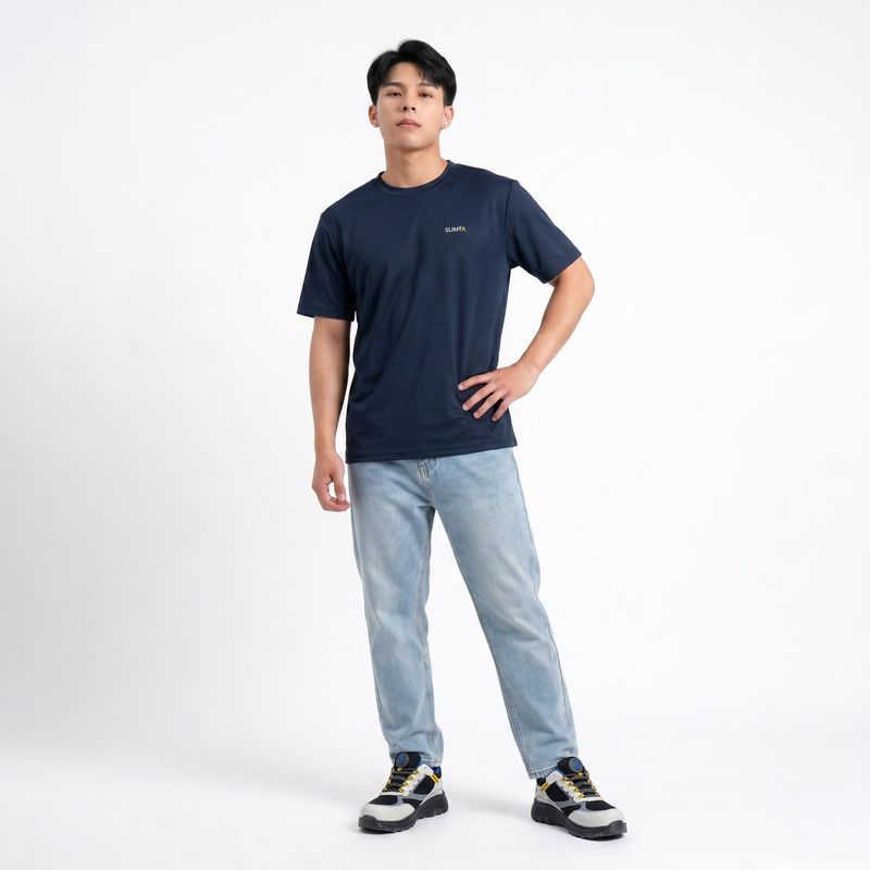 SLIMTA Men's Dry Fit T-Shirt – Navy Blue | Lightweight Moisture-Wicking Crew Neck Tee | Everyday Casual & Active Wear