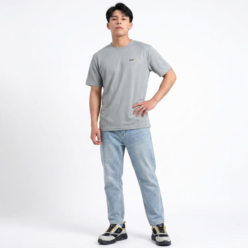 SLIMTA Men's Dry Fit T-Shirt – Pebble Grey | Lightweight Moisture-Wicking Crew Neck Tee | Everyday Casual & Active Wear