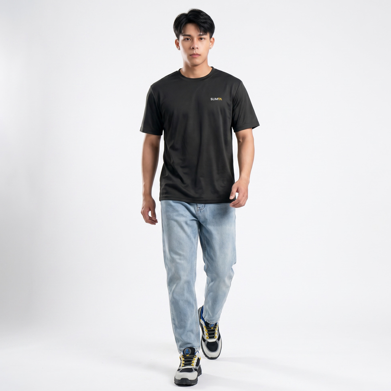 SLIMTA Men's Dry Fit T-Shirt – Charcoal | Lightweight Moisture-Wicking Crew Neck Tee | Everyday Casual & Active Wear