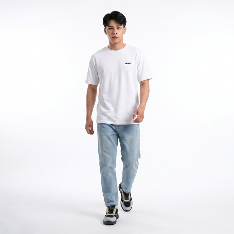 SLIMTA Men's Dry Fit T-Shirt – Crisp White | Lightweight Moisture-Wicking Crew Neck Tee | Everyday Casual & Active Wear