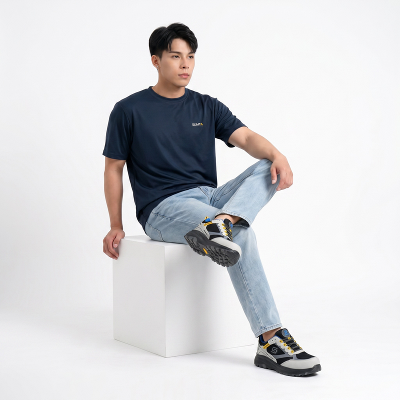 SLIMTA Men's Dry Fit T-Shirt – Navy Blue | Lightweight Moisture-Wicking Crew Neck Tee | Everyday Casual & Active Wear