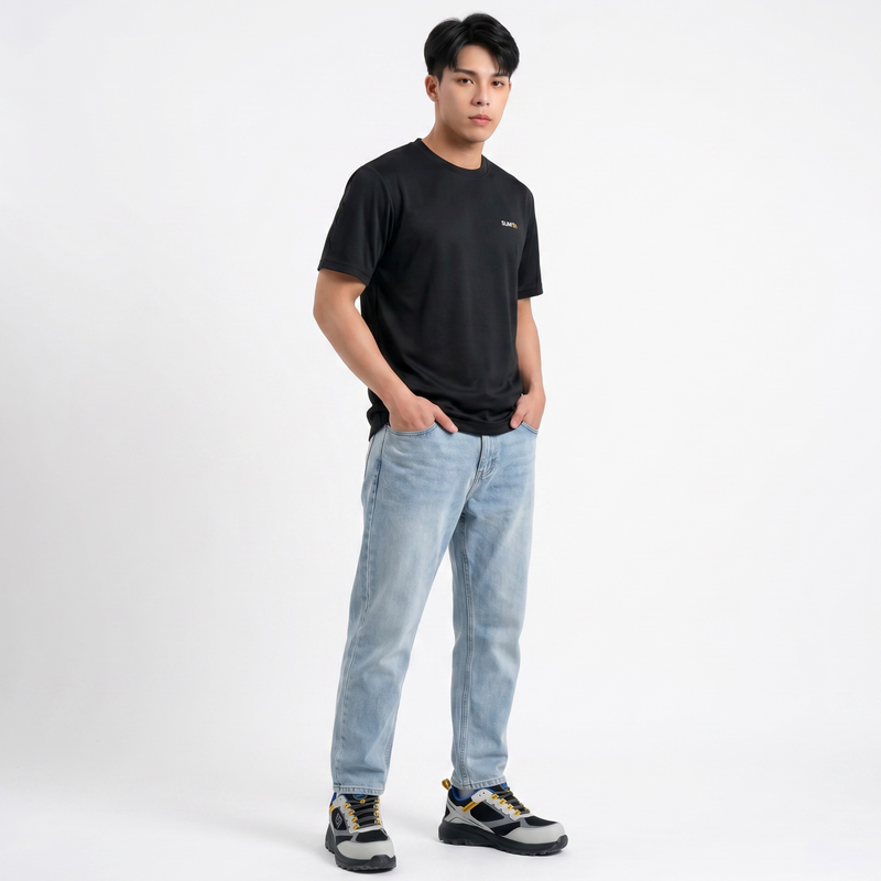 SLIMTA Men's Dry Fit T-Shirt – Jet Black | Lightweight Moisture-Wicking Crew Neck Tee | Everyday Casual & Active Wear