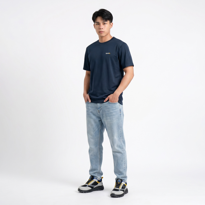 SLIMTA Men's Dry Fit T-Shirt – Navy Blue | Lightweight Moisture-Wicking Crew Neck Tee | Everyday Casual & Active Wear
