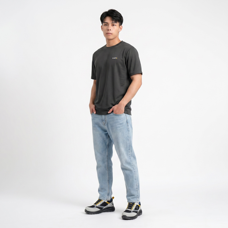SLIMTA Men's Dry Fit T-Shirt – Charcoal | Lightweight Moisture-Wicking Crew Neck Tee | Everyday Casual & Active Wear