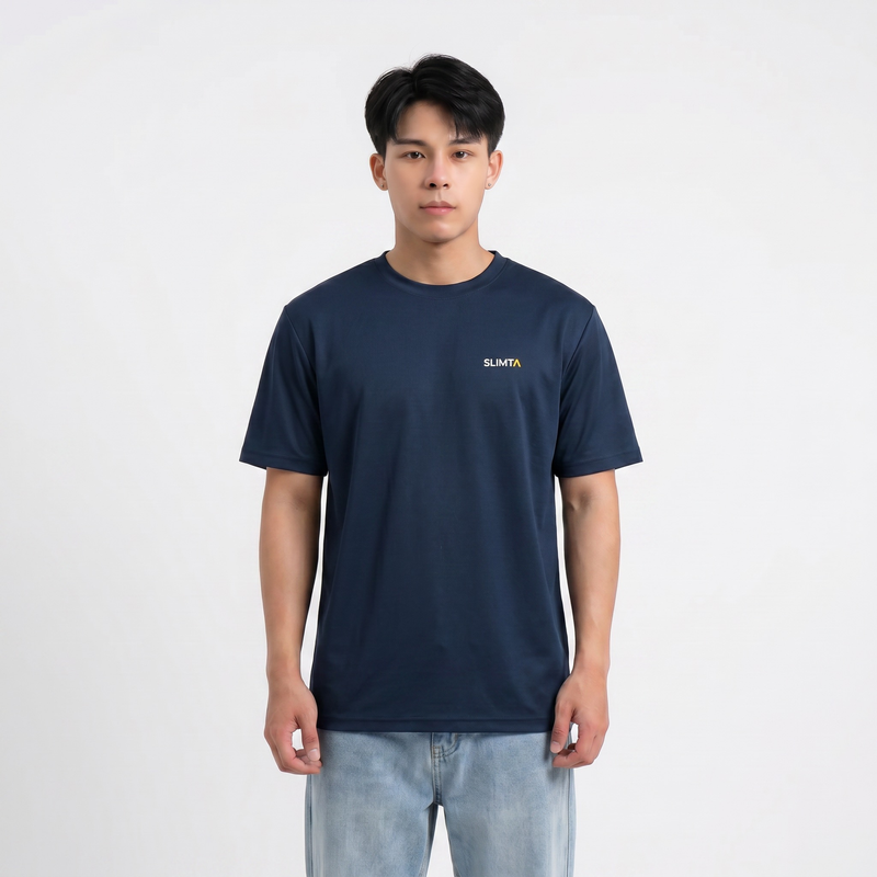 SLIMTA Men's Dry Fit T-Shirt – Navy Blue | Lightweight Moisture-Wicking Crew Neck Tee | Everyday Casual & Active Wear
