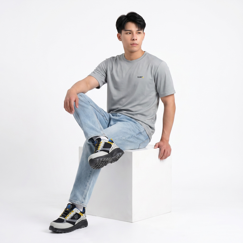 SLIMTA Men's Dry Fit T-Shirt – Pebble Grey | Lightweight Moisture-Wicking Crew Neck Tee | Everyday Casual & Active Wear
