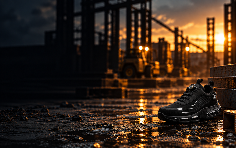 Black S804 safety shoe on an industrial worksite