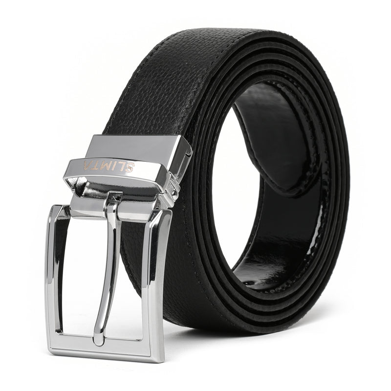 Men's Genuine Leather Reversible Belt Black Patent Finish Side View