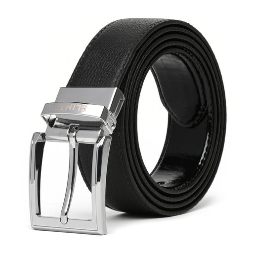 Men's Genuine Leather Reversible Belt Black Patent Finish Side View