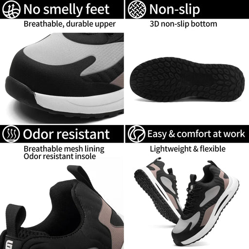 Defender Grey Safety Shoes – Steel Toe, Slip Resistant & Lightweight - SLIMTA