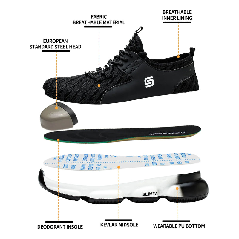 SLIMTA lightweight breathable safety shoe with steel toe, deodorant insole, and Kevlar midsole