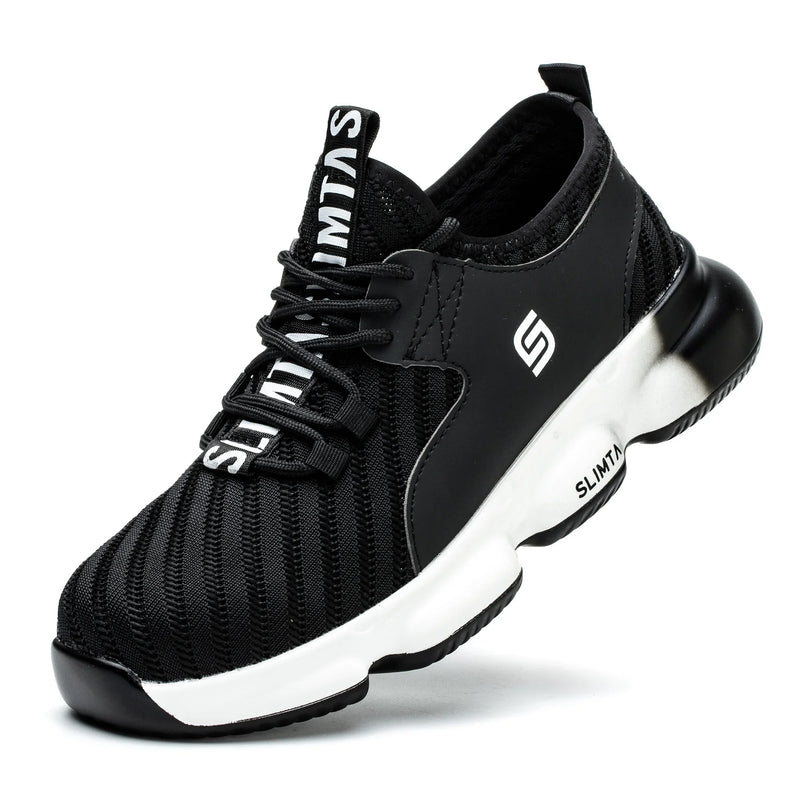 SLIMTA black lightweight safety shoe with white sole, sporty workwear style, UAE